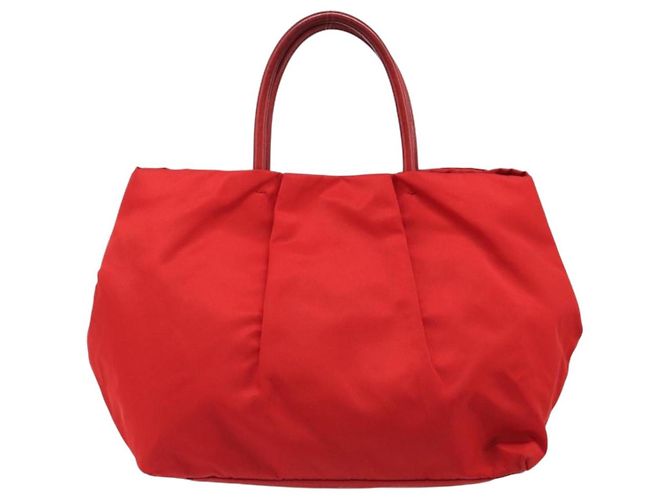 Borsa a mano PRADA Ribbon Nylon Rosso Oro Auth 188725A D'oro - vista 2