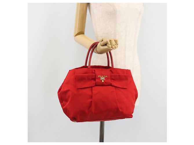 Borsa a mano PRADA Ribbon Nylon Rosso Oro Auth 188725A D'oro - vista 24