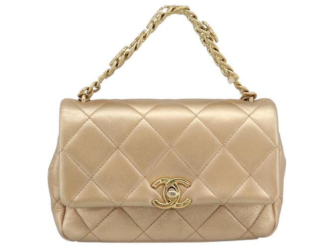 CHANEL Matelasse Chain Shoulder Bag Leather 2way Gold CC Auth 188813SM D'oro - vista 13