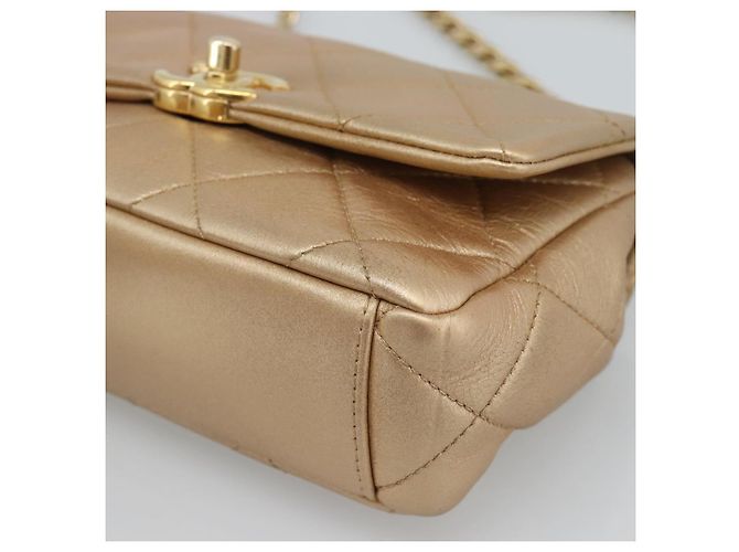 CHANEL Matelasse Chain Shoulder Bag Leather 2way Gold CC Auth 188813SM D'oro - vista 16