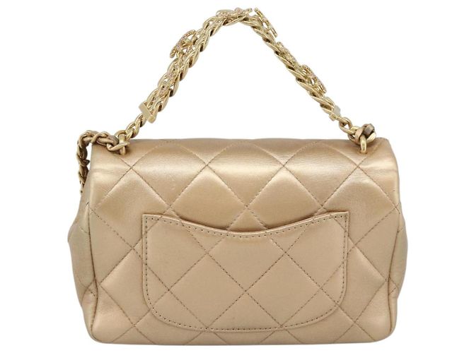 CHANEL Matelasse Chain Shoulder Bag Leather 2way Gold CC Auth 188813SM D'oro - vista 2