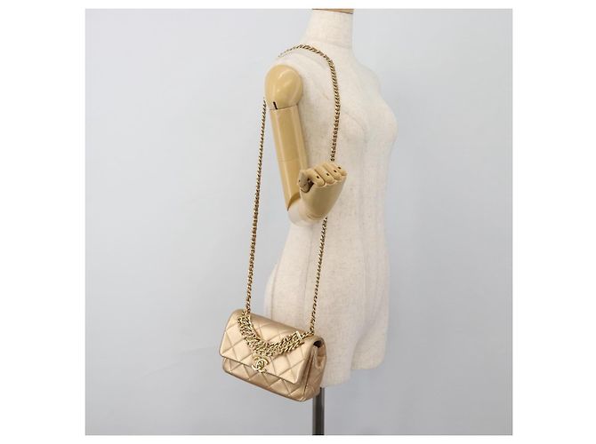 CHANEL Matelasse Chain Shoulder Bag Leather 2way Gold CC Auth 188813SM D'oro - vista 24