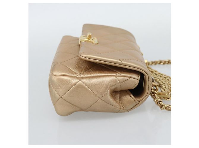 CHANEL Matelasse Chain Shoulder Bag Leather 2way Gold CC Auth 188813SM D'oro - vista 4