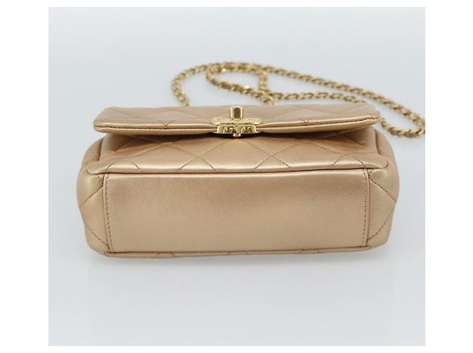 CHANEL Matelasse Chain Shoulder Bag Leather 2way Gold CC Auth 188813SM D'oro - vista 5