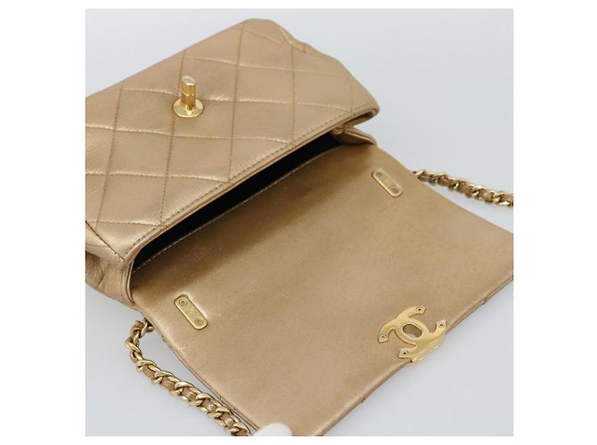 CHANEL Matelasse Chain Shoulder Bag Leather 2way Gold CC Auth 188813SM D'oro - vista 9