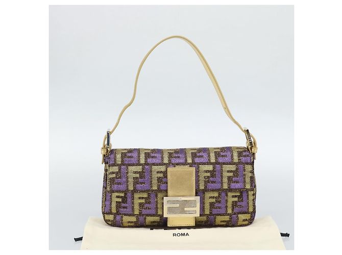 FENDI Zucca Canvas Mamma Baguette Borsa a Spalla Viola Oro Auth 189005SAM D'oro Porpora - vista 12