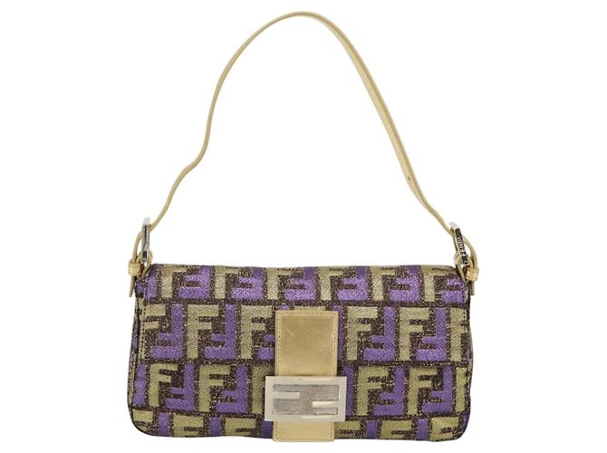 FENDI Zucca Canvas Mamma Baguette Borsa a Spalla Viola Oro Auth 189005SAM D'oro Porpora - vista 13