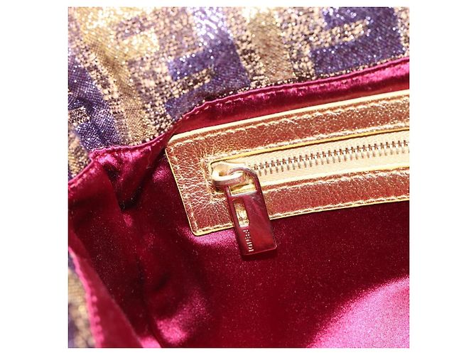 FENDI Zucca Canvas Mamma Baguette Borsa a Spalla Viola Oro Auth 189005SAM D'oro Porpora - vista 21
