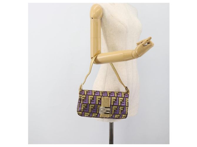 FENDI Zucca Canvas Mamma Baguette Borsa a Spalla Viola Oro Auth 189005SAM D'oro Porpora - vista 23