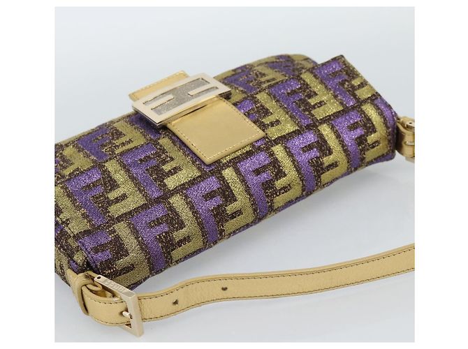 FENDI Zucca Canvas Mamma Baguette Borsa a Spalla Viola Oro Auth 189005SAM D'oro Porpora - vista 6