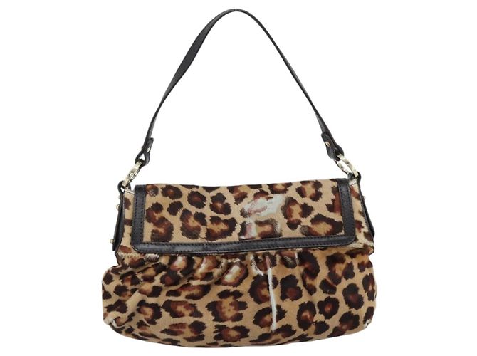 Borsa a tracolla FENDI in pelle Harako Beige Oro Auth 189242 D'oro - vista 2
