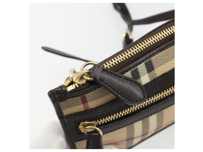 Borsa a Spalla BURBERRY Nova Check PVC Beige Oro Auth 188891A D'oro - vista 10