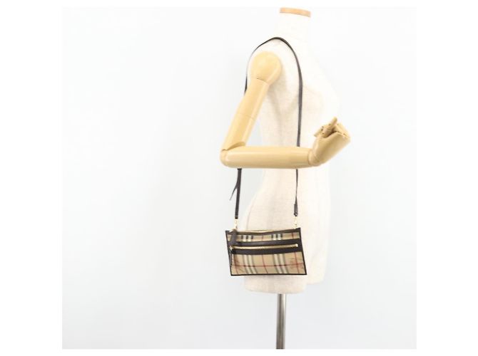Borsa a Spalla BURBERRY Nova Check PVC Beige Oro Auth 188891A D'oro - vista 22