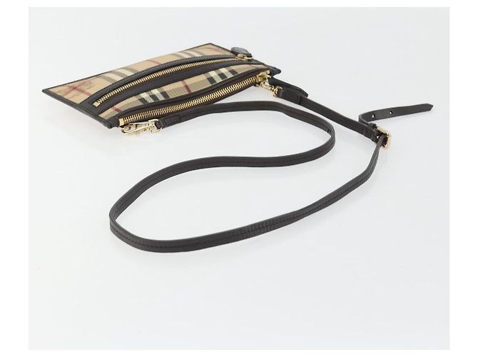 Borsa a Spalla BURBERRY Nova Check PVC Beige Oro Auth 188891A D'oro - vista 7