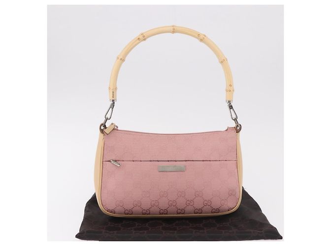 Borsa a Spalla GUCCI Bamboo GG Canvas Rosa Oro 001 3870 Auth 189093V D'oro - vista 12