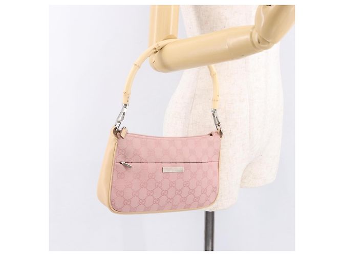 Borsa a Spalla GUCCI Bamboo GG Canvas Rosa Oro 001 3870 Auth 189093V D'oro - vista 26
