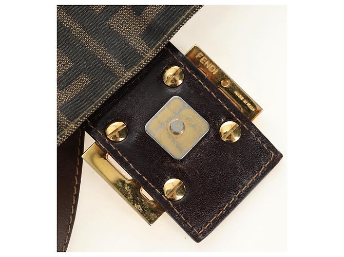 FENDI Zucca Canvas Mamma Baguette Shoulder Bag Black Brown Auth 186461V Marrone Nero - vista 10