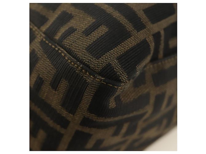 FENDI Zucca Canvas Mamma Baguette Shoulder Bag Black Brown Auth 186461V Marrone Nero - vista 17
