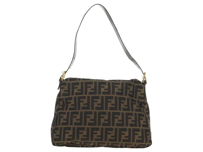 FENDI Zucca Canvas Mamma Baguette Shoulder Bag Black Brown Auth 186461V Marrone Nero - vista 2