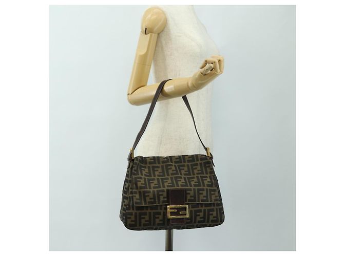 FENDI Zucca Canvas Mamma Baguette Shoulder Bag Black Brown Auth 186461V Marrone Nero - vista 26
