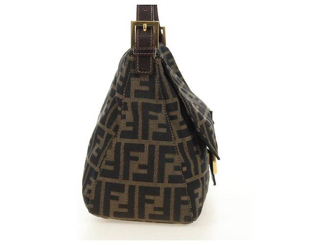 FENDI Zucca Canvas Mamma Baguette Shoulder Bag Black Brown Auth 186461V Marrone Nero - vista 4