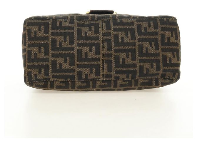 FENDI Zucca Canvas Mamma Baguette Shoulder Bag Black Brown Auth 186461V Marrone Nero - vista 5
