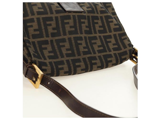 FENDI Zucca Canvas Mamma Baguette Shoulder Bag Black Brown Auth 186461V Marrone Nero - vista 6