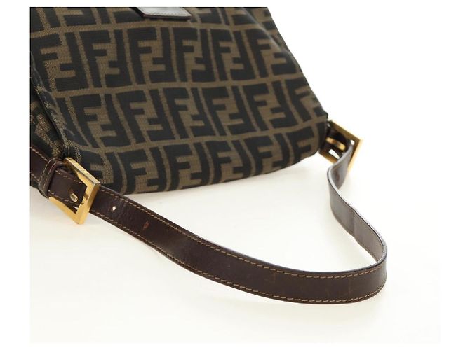 FENDI Zucca Canvas Mamma Baguette Shoulder Bag Black Brown Auth 186461V Marrone Nero - vista 7