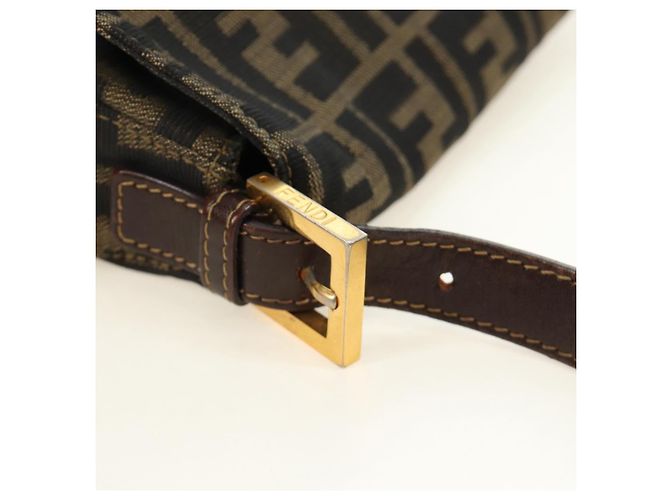 FENDI Zucca Canvas Mamma Baguette Shoulder Bag Black Brown Auth 186461V Marrone Nero - vista 8