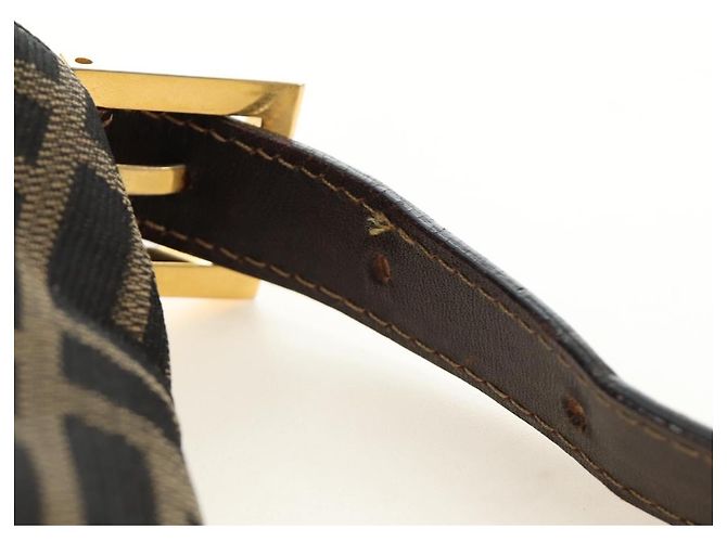FENDI Zucca Canvas Mamma Baguette Shoulder Bag Black Brown Auth 186461V Marrone Nero - vista 9