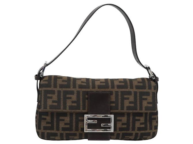 FENDI Zucca Canvas Mamma Baguette Shoulder Bag Black Brown Auth 189109V Marrone Nero - vista 13