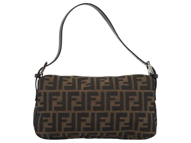 FENDI Zucca Canvas Mamma Baguette Shoulder Bag Black Brown Auth 189109V Marrone Nero - vista 2