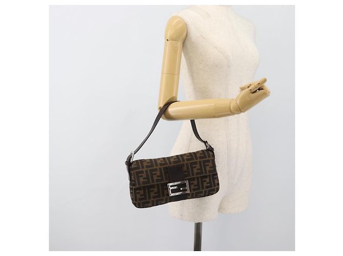 FENDI Zucca Canvas Mamma Baguette Shoulder Bag Black Brown Auth 189109V Marrone Nero - vista 23