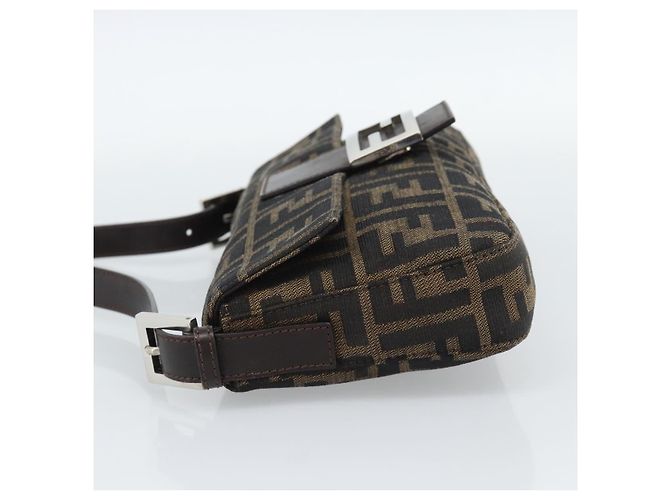 FENDI Zucca Canvas Mamma Baguette Shoulder Bag Black Brown Auth 189109V Marrone Nero - vista 3