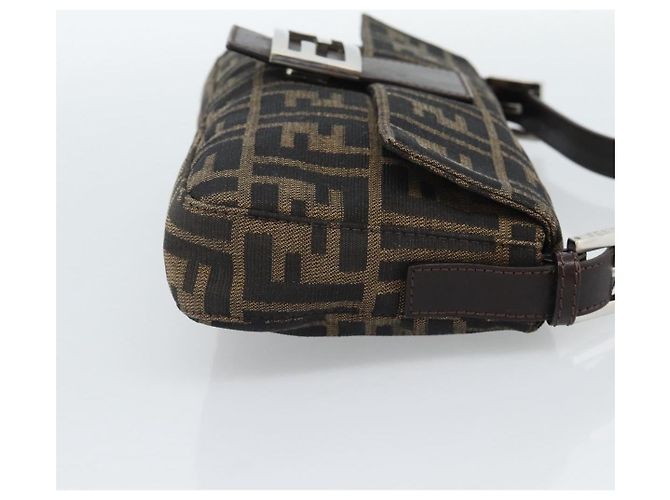 FENDI Zucca Canvas Mamma Baguette Shoulder Bag Black Brown Auth 189109V Marrone Nero - vista 4