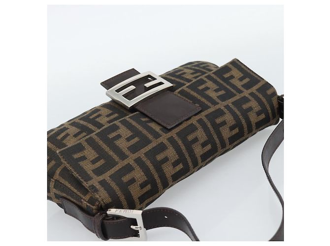 FENDI Zucca Canvas Mamma Baguette Shoulder Bag Black Brown Auth 189109V Marrone Nero - vista 6