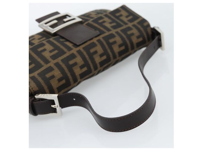 FENDI Zucca Canvas Mamma Baguette Shoulder Bag Black Brown Auth 189109V Marrone Nero - vista 7