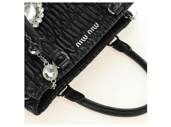 Borsa Miu Miu in pelle 2 way nera argento Auth 187138SAV Nero - vista 7