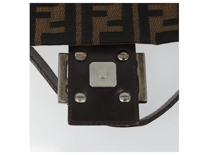 FENDI Zucca Canvas Mamma Baguette Bolsa de Ombro Preto Prata Marrom Autêntica 187420V - vista 10