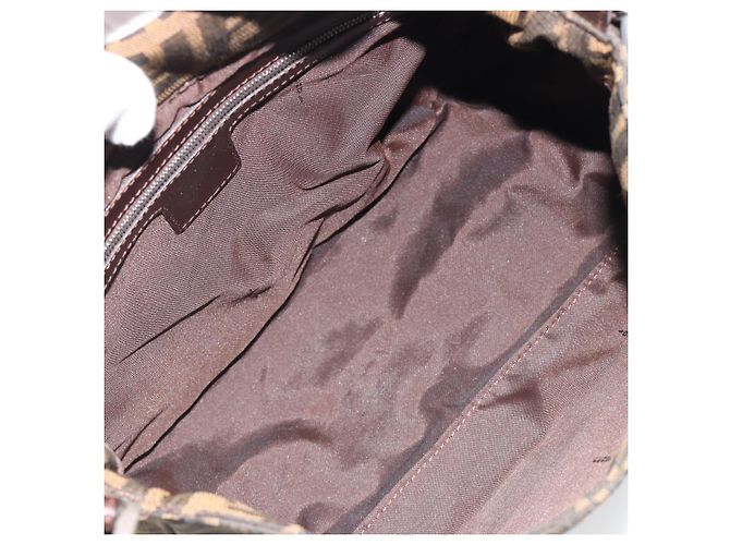 FENDI Zucca Canvas Mamma Baguette Bolsa de Ombro Preto Prata Marrom Autêntica 187420V - vista 11