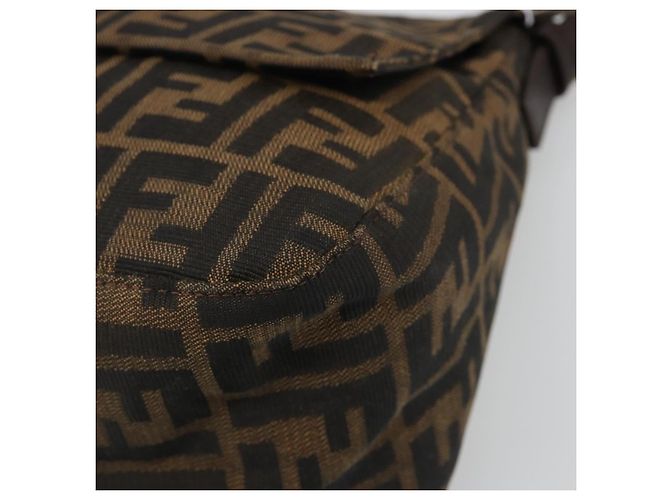 FENDI Zucca Canvas Mamma Baguette Bolsa de Ombro Preto Prata Marrom Autêntica 187420V - vista 14