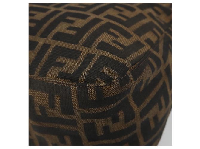 FENDI Zucca Canvas Mamma Baguette Bolsa de Ombro Preto Prata Marrom Autêntica 187420V - vista 16