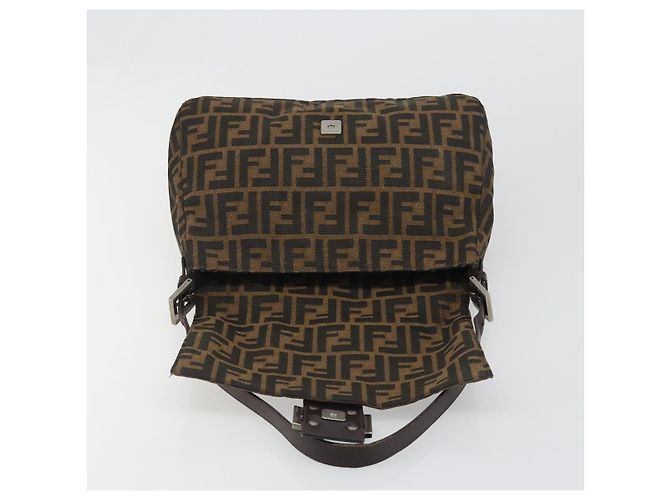 FENDI Zucca Canvas Mamma Baguette Bolsa de Ombro Preto Prata Marrom Autêntica 187420V - vista 19