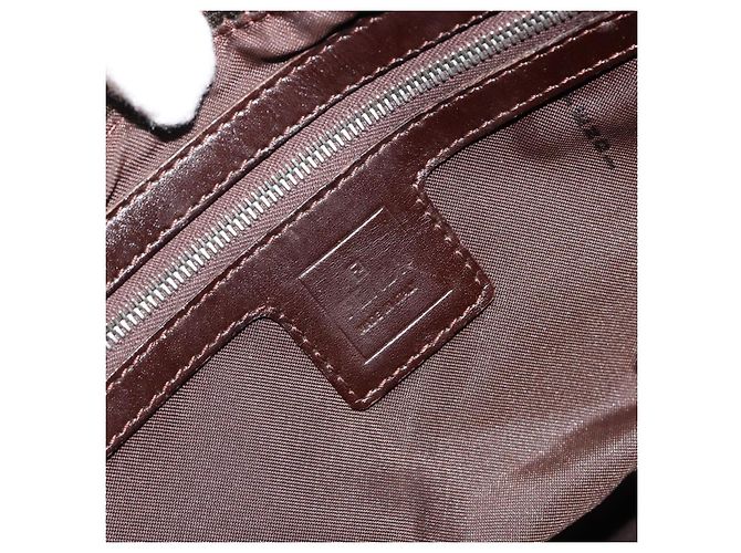 FENDI Zucca Canvas Mamma Baguette Bolsa de Ombro Preto Prata Marrom Autêntica 187420V - vista 20