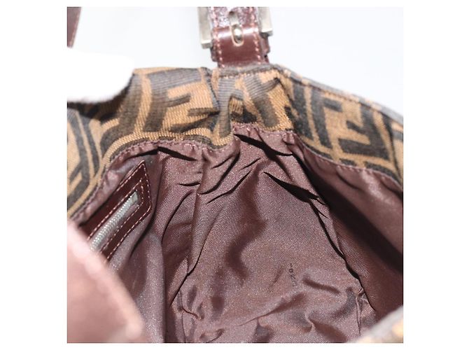 FENDI Zucca Canvas Mamma Baguette Bolsa de Ombro Preto Prata Marrom Autêntica 187420V - vista 21
