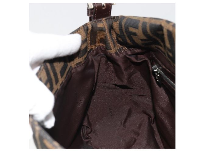 FENDI Zucca Canvas Mamma Baguette Bolsa de Ombro Preto Prata Marrom Autêntica 187420V - vista 22