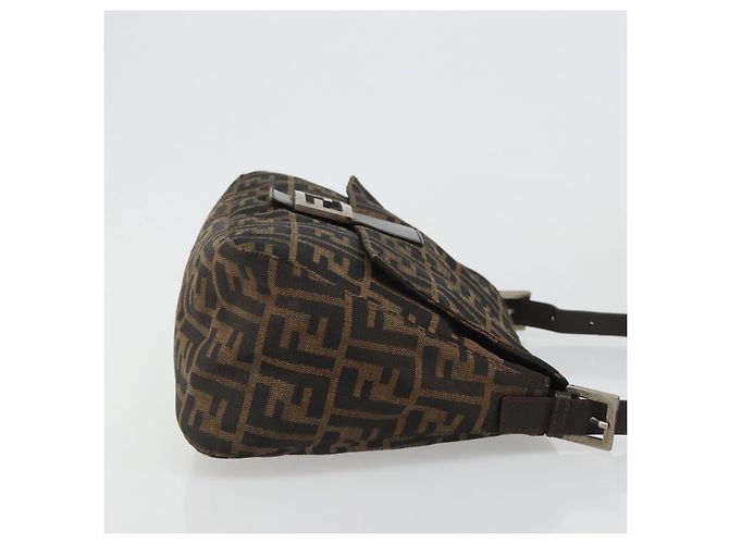 FENDI Zucca Canvas Mamma Baguette Bolsa de Ombro Preto Prata Marrom Autêntica 187420V - vista 3