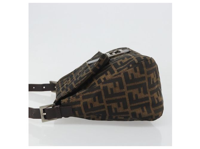 FENDI Zucca Canvas Mamma Baguette Bolsa de Ombro Preto Prata Marrom Autêntica 187420V - vista 4