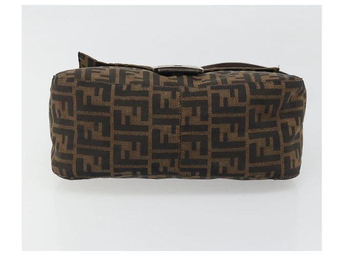 FENDI Zucca Canvas Mamma Baguette Bolsa de Ombro Preto Prata Marrom Autêntica 187420V - vista 5