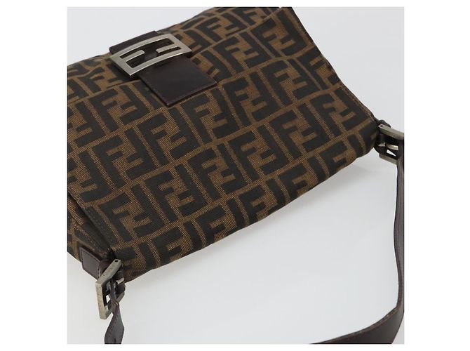 FENDI Zucca Canvas Mamma Baguette Bolsa de Ombro Preto Prata Marrom Autêntica 187420V - vista 6